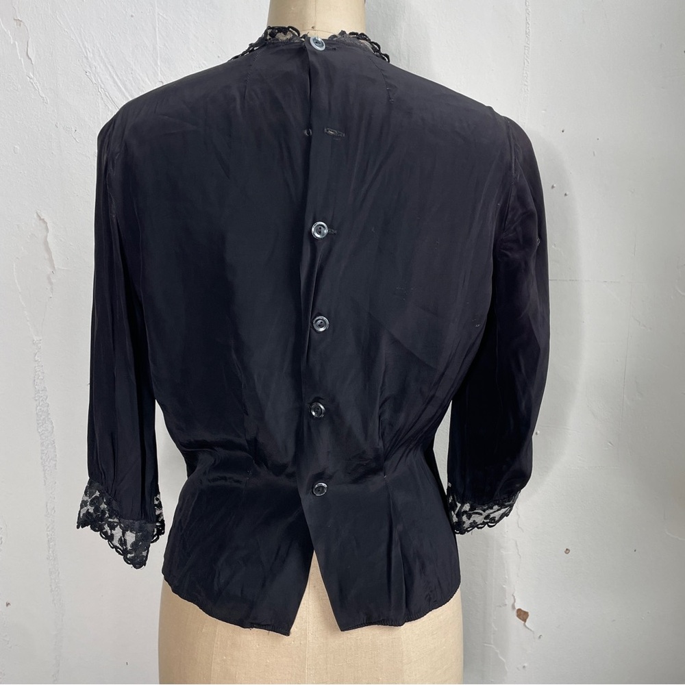 Vintage 1940s Black Rayon Blouse As-Is Distressed - Picture 5 of 8